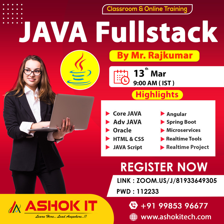 ashokitschool's tweet image. 🛑 Java FullStack ( Classroom &amp;amp; Online Training)🛑
✍️ Enroll Now : bit.ly/3TO8v3Y
👉 Free Demo On 13th-March @ 09:00 AM IST
👉 Follow Our WhatsApp Channel : bit.ly/4565QED

#javafullstackdevelopercourse #java #javafullstacdevelopmentcourse #coding #programming