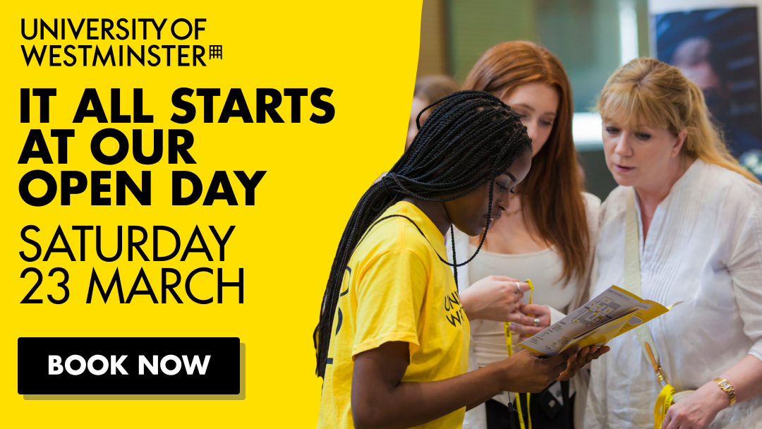 Excited about going to university in London? We think you'll be even more excited after you've visited us 💛 Join us for the first Open Day of the year on Saturday 23 March! 🗓 🎟 Book your place here: bit.ly/3TaSwMi