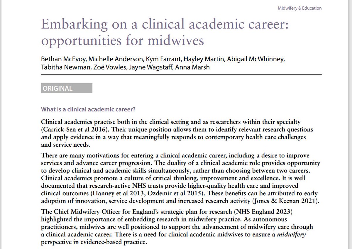 Our paper 'Embarking on a clinical academic career: opportunities for midwives' has been published in @MIDIRS this month talking about our experience as Midwifery Clinical Academics, and how you too could get into research! #lovemidirs midirs.org