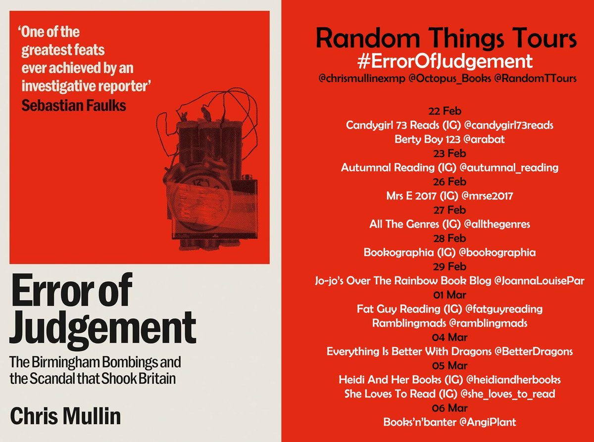 RandomTTours's tweet photo. MASSIVE THANKS #RandomThingsTours Bloggers for supporting #ErrorOfJudgement @chrismullinexmp @Octopus_Books
Please share reviews on Amazon/Goodreads
@ramblingmads
@AngiPlant https://t.co/NnNLIyu02t