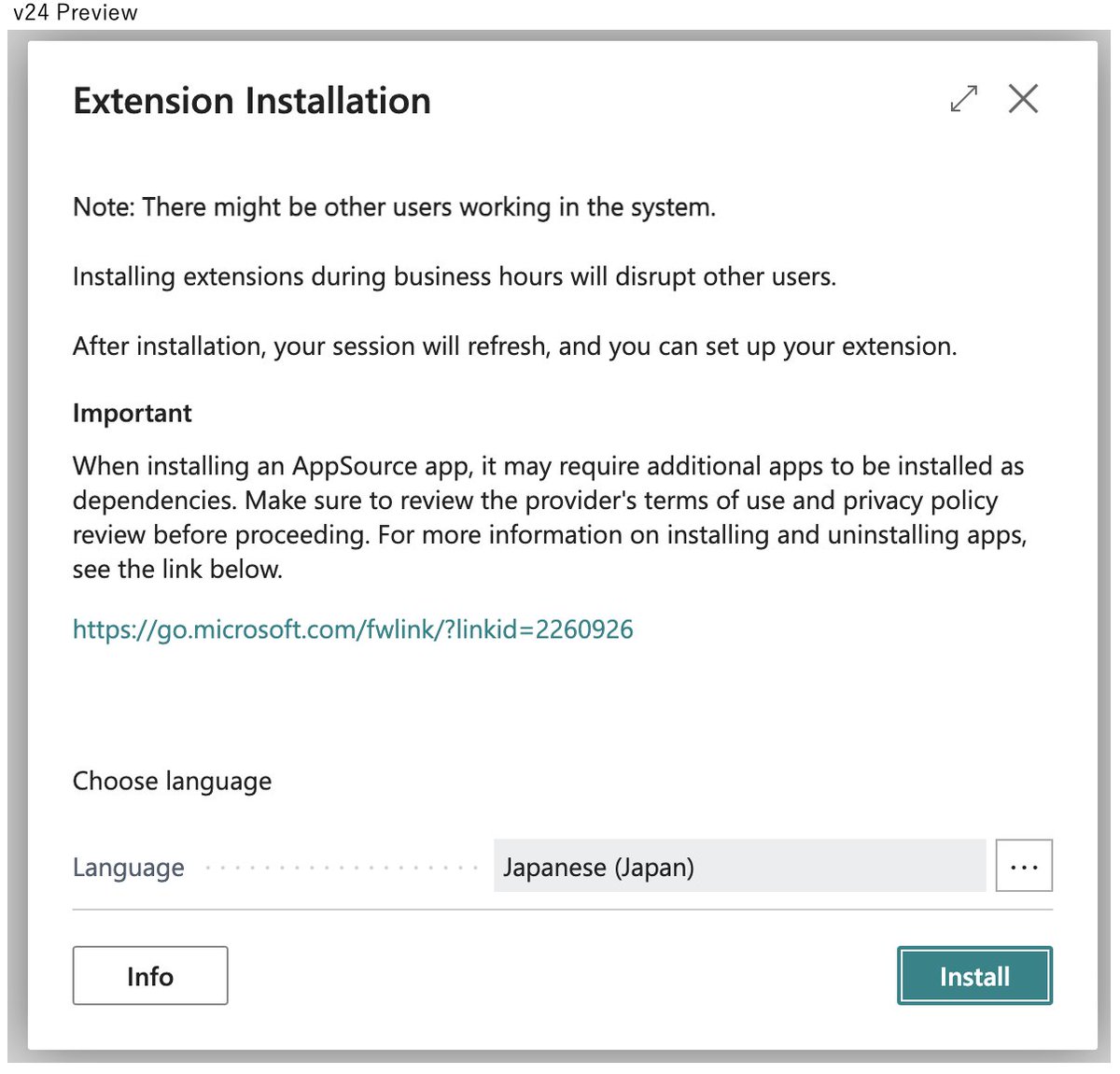Extension Installation page is going to change from v24?
<- v23.5  24.0 Preview ->
#msdyn365bc #msdyn365 #2024wave1