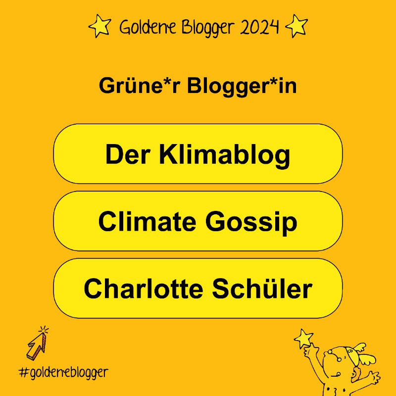 Goldene Blogger (@goldeneblogger) on Twitter photo Wer engagiert sich in Social Media besonders für Klimaschutz und Nachhaltigkeit? Wir stellen dir heute die Nominierten in der Kategorie "Grüne*r Blogger*in" vor.
<a href="/samiraelhattab/">Samira El Hattab</a> @julentek #goldeneblogger Wer engagiert sich in Social Media besonders für Klimaschutz und Nachhaltigkeit? Wir stellen dir heute die Nominierten in der Kategorie "Grüne*r Blogger*in" vor.
<a href="/samiraelhattab/">Samira El Hattab</a> @julentek #goldeneblogger