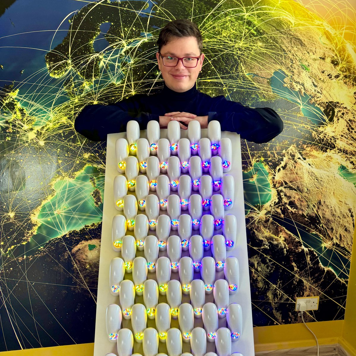 nerdabetic's tweet photo. I am super excited to share that I am auctioning off my Dexcom Wall for @JDRFUK! 66 Dexcom G6 applicators filled with lights and pure nerdy excitement built by me and my dad. @dexcom has committed to DOUBLE the winning donation (up to €10K). #ATTD2024 https://t.co/kYbXA3z5JW https://t.co/xTiZHGobXo