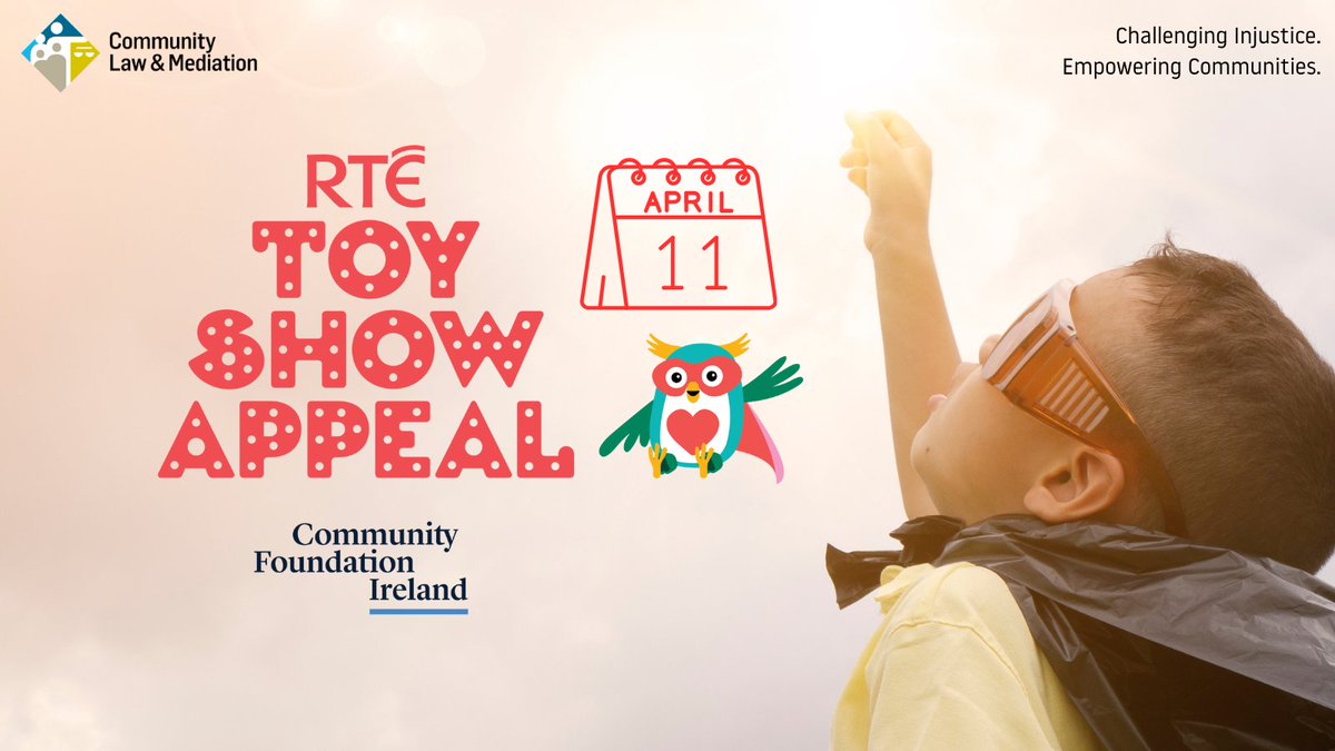 Thanks to funding received from @CommunityFound #RTEToyShowAppeal, our next free legal advice clinic for families, children, and young people is taking place on Thurs, April 11th. Please contact 01 847 7804 or at info@communitylawandmediation.ie, if you require legal advice.