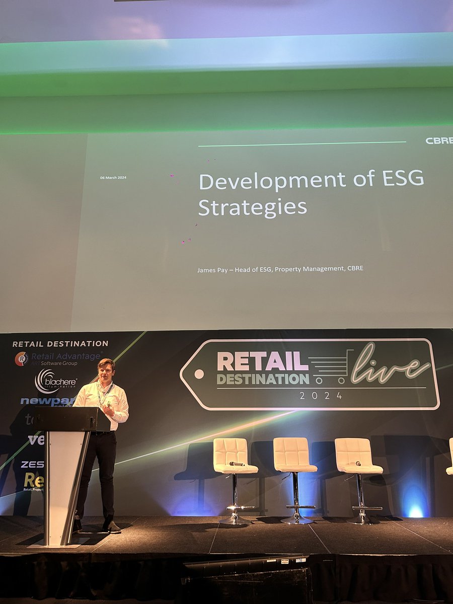 Thank you to James Pay from @CBRE for emphasising the significance of ESG, highlighting that an ESG strategy is a continual project requiring regular review and adaptation, and emphasising its central role within our communities - our places and spaces. #RDLIVE24