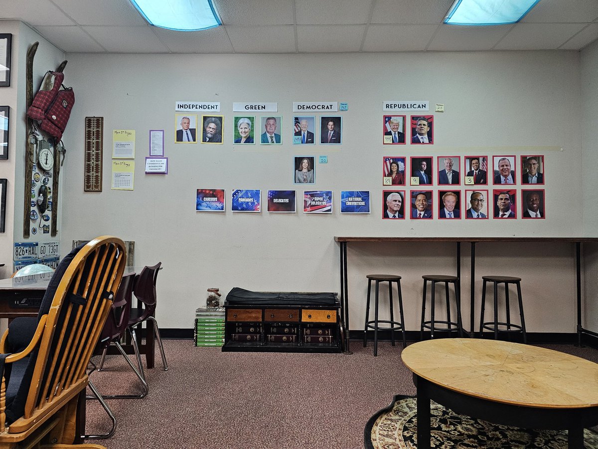 MarkJWestpfahl's tweet image. The #SSPMSpackers #ElectionWall has a big shakeup after #SuperTuesday. @NikkiHaley has dropped from the race. Donald Trump and @JoeBiden are each 3/4 of the way to what they need to be their official party nominees. @Dean24Official has not yet dropped out. #Election2024.