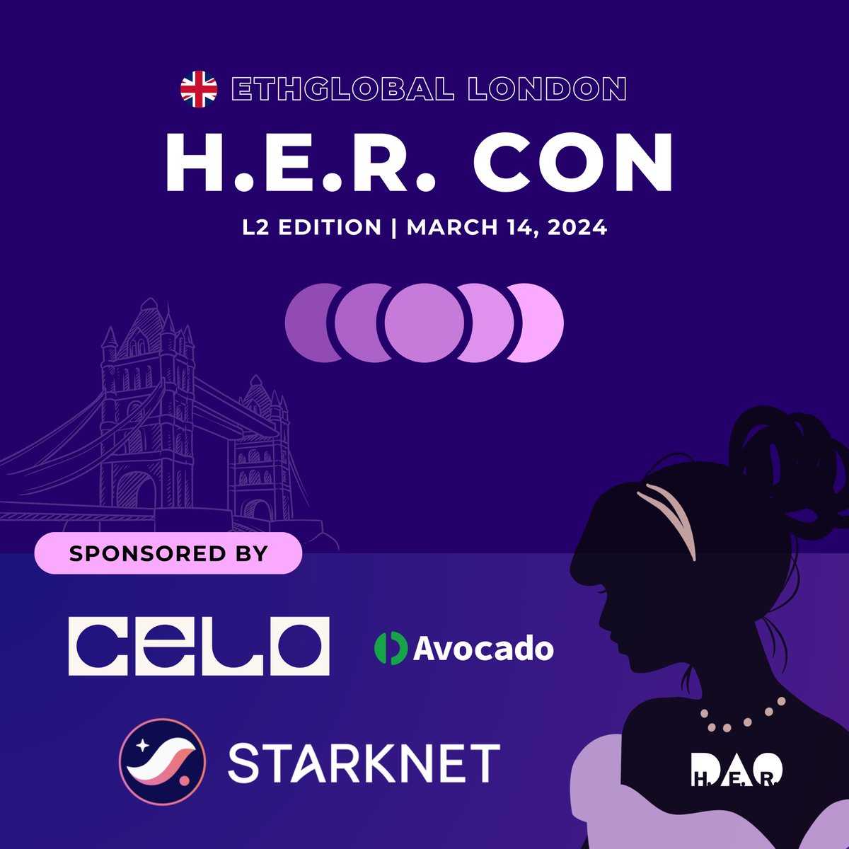 H.E.R. CON London | March 14 🇬🇧

Sponsored by <a href="/Celo/">Celo.eth/acc 🦇 🌳</a> <a href="/Starknet/">Starknet (Privacy arc) 🥷</a> and <a href="/avowallet/">Avocado 🥑</a> 🥑

H.E.R. CON is our technical conference to prepare builders to... build 👩‍💻 London 🇬🇧 first, Brussels 🇧🇪, Singapore 🇸🇬 and Bangkok 🇹🇭 next.

👉 Register now lu.ma/jhkms494