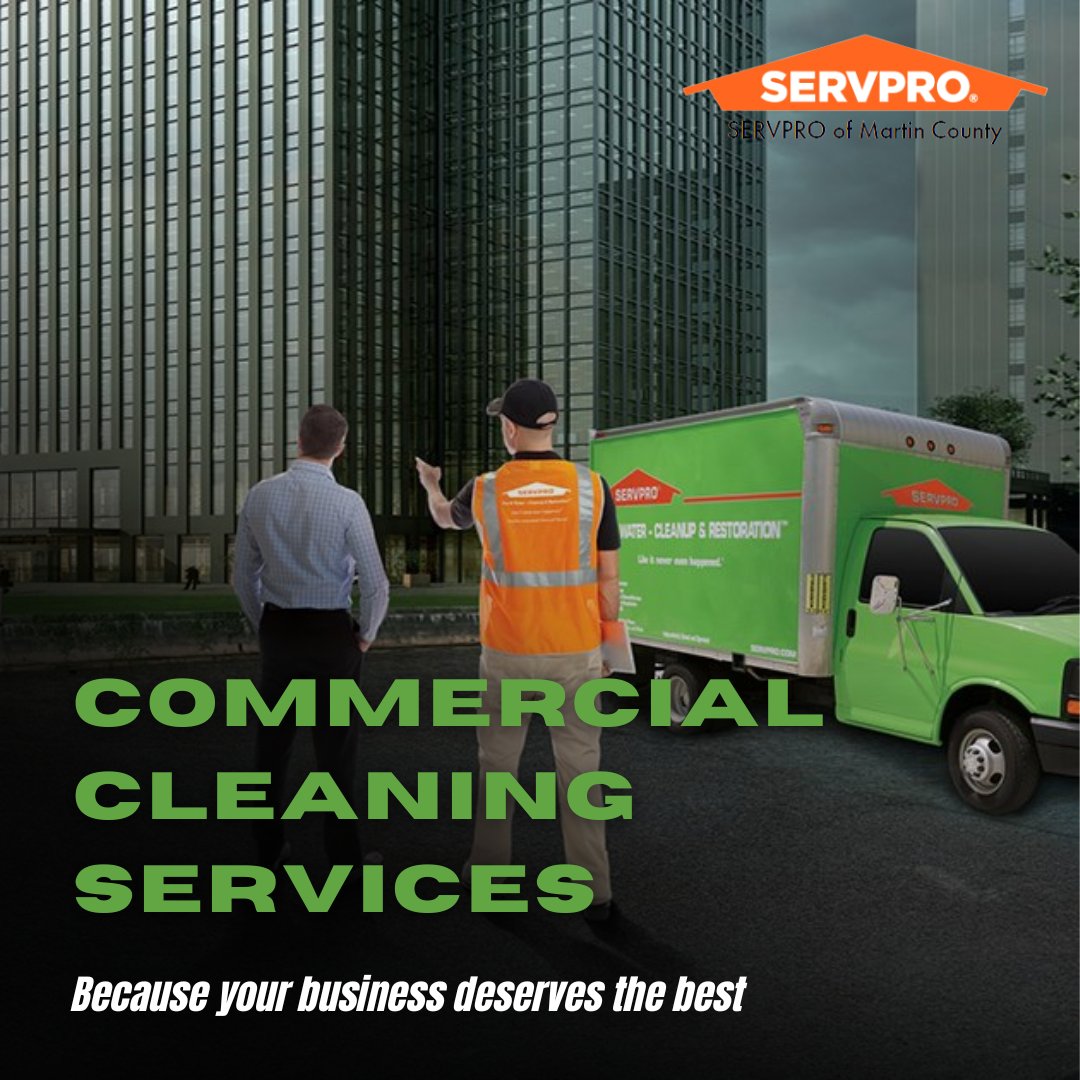 Invest in Success with Servpro's Commercial Cleaning!
Servpro's commercial cleaning services are tailored to your needs, ensuring a pristine environment that reflects the professionalism of your brand. Elevate your business with Servpro at (772) 334-8762/ (772) 934-6957! 🏢