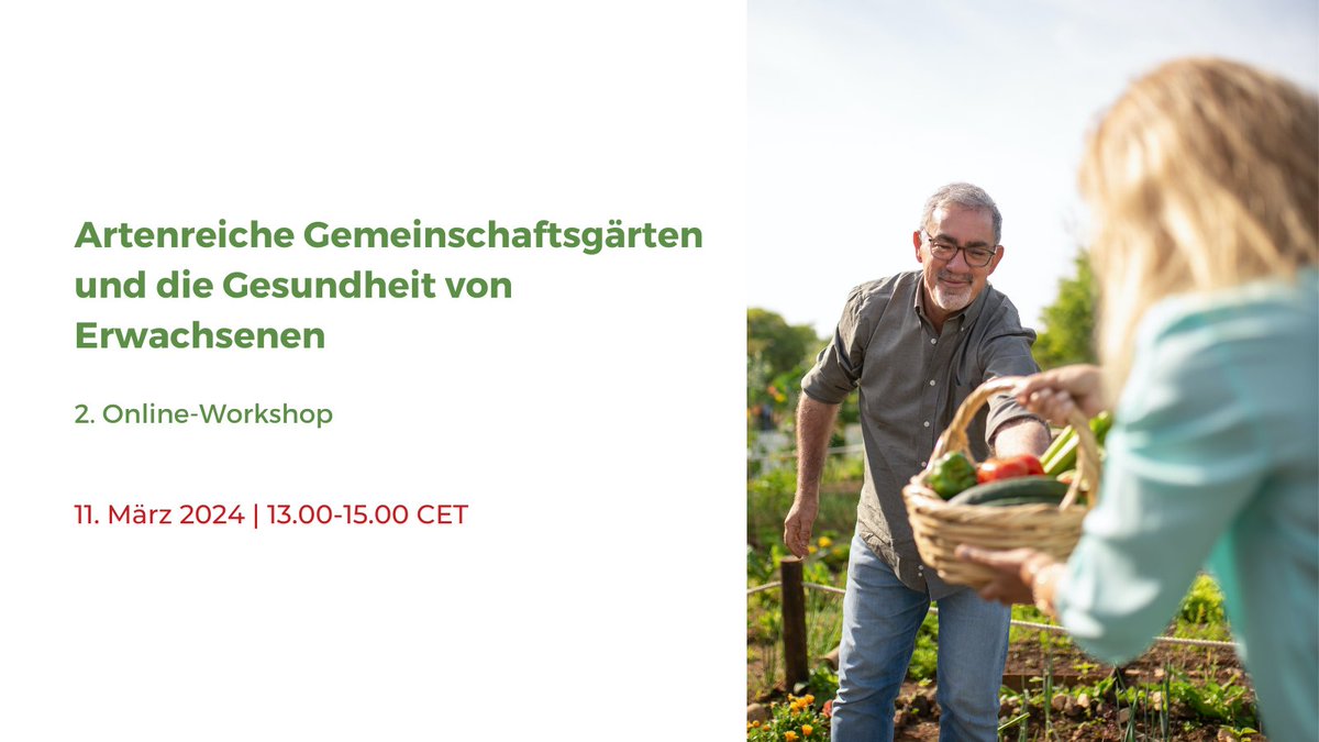 🐞🌸 Join our online workshop on March 11th and find out the positive effects that biodiversity-focused community gardens have on adults' health! Register for free here: eventbrite.es/e/857913591647…. Please note that the event will be held in German. 🌱🥕 #biodiversity #publichealth