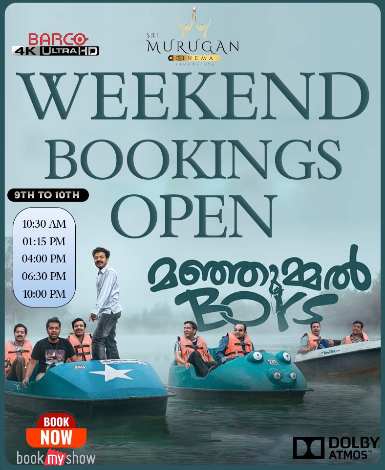 MANJUMMEL BOYS weekend bookings open @murugancinema 🎉🎊💥💥 Don’t miss it!!!