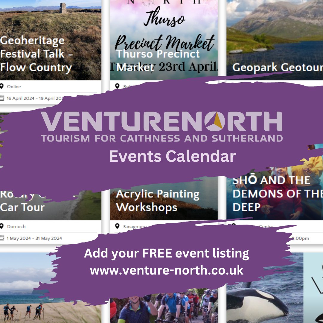 📅Venture North offers a FREE listing for upcoming events in Caithness and Sutherland! 📅As we move into spring, outdoor markets, guided tours and wildlife watching events are all coming up! 📅Any business or organisation can submit an event at: venture-north.co.uk/events