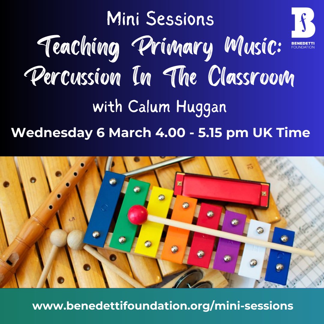 Join us today, 4-5.15pm UK (or watch back) for a FREE session for teachers delivering music in the primary classroom. Explore the connection between our bodies & curriculum, make sounds without resources & think about the percussion trolley of bits & bobs! bit.ly/3TyECEh