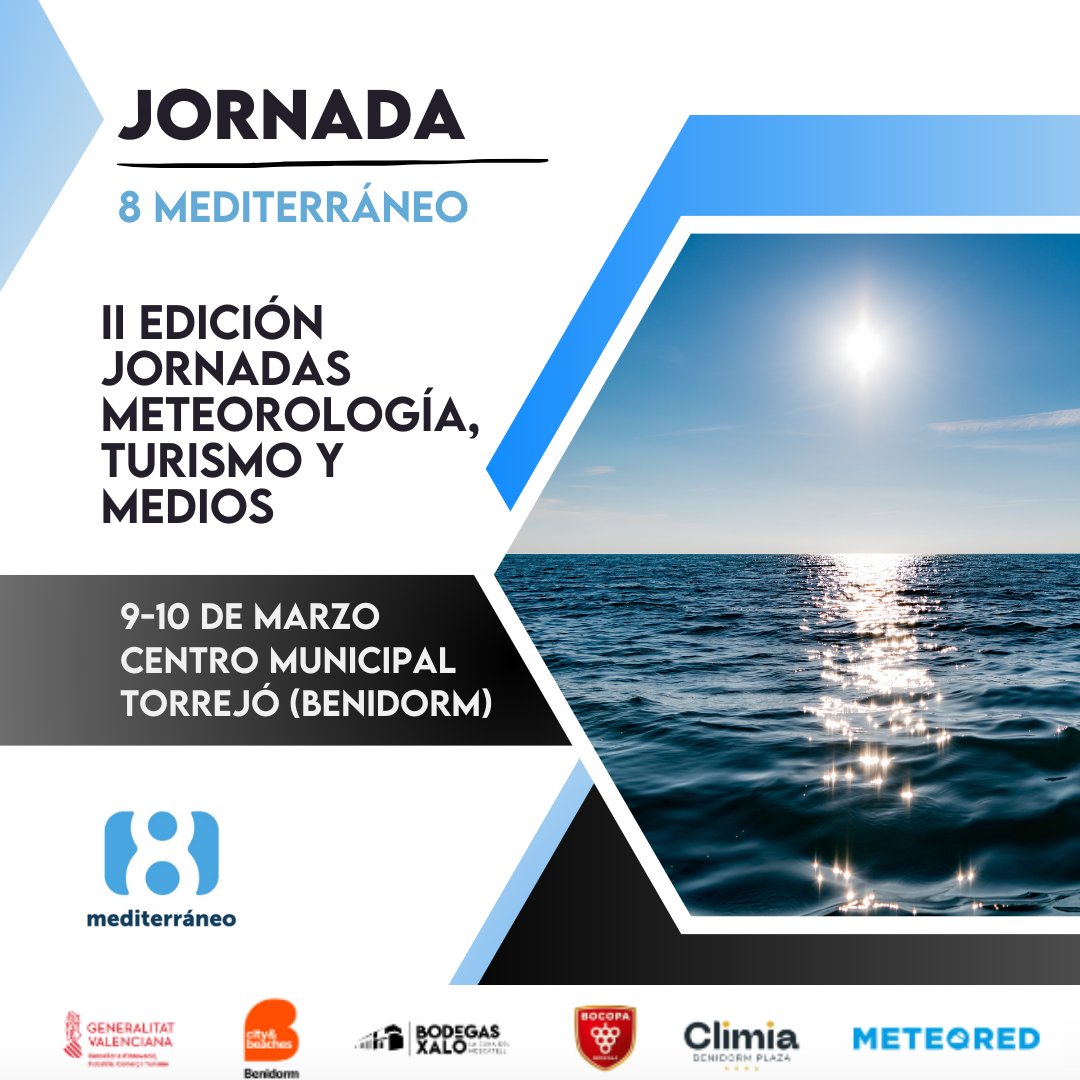 ¡𝐍𝐨 𝐭𝐞 𝐥𝐨 𝐩𝐢𝐞𝐫𝐝𝐚𝐬! Los próximos 9 y 10 de marzo, @la8Mediterraneo organiza en colaboración con @GVATurisme la segunda edición de las Jornadas de Meteorología, Turismo y Medios. 📍Centro Municipal Torrejó de Benidorm +𝐈𝐧𝐟𝐨: ow.ly/czVR50QMrVM