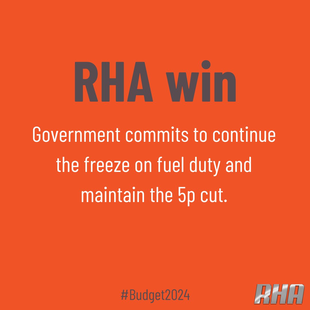 We are delighted that following RHA campaigning, the Chancellor has frozen fuel duty and extended the 5p cut making important savings for coach, HGV and van operators! 🚚 #Budget2024