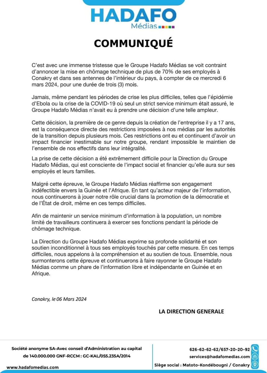 lafreecano's tweet image. Mise en congé technique des employés d’@HadafoMedias : le debranding Guinea ou comment décourager l’investissement en Guinée.

Il y a de cela quelques semaines, alors que je devais rencontrer @sbskalan à #Labé, il m’a dit de le retrouver au bureau. Ce jeune dynamique ayant autant…
