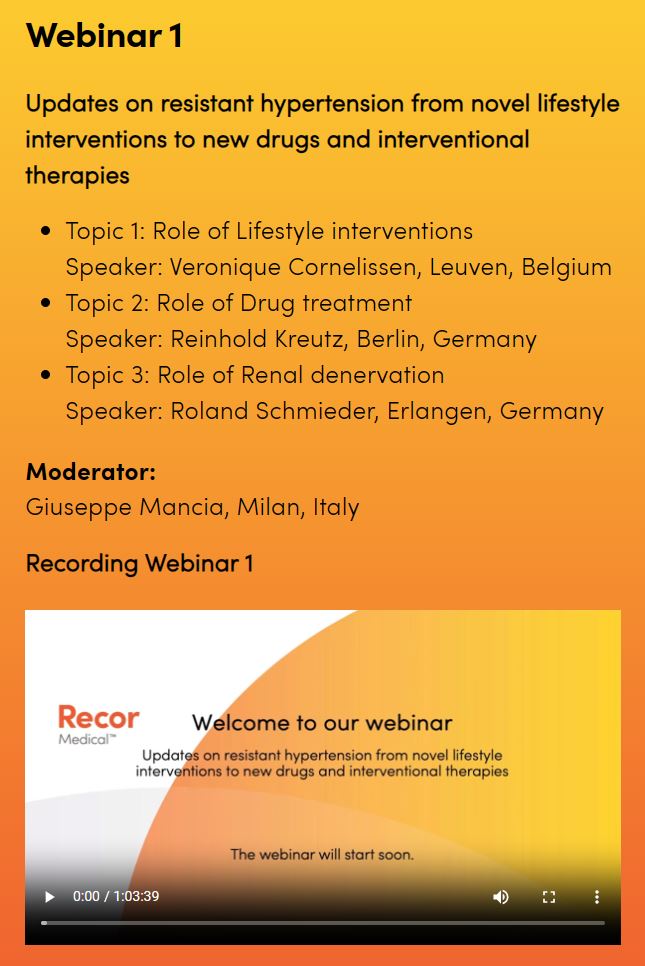 🎥Did you miss our webinar with @ReCorMedical on “Updates on resistant #hypertension from novel lifestyle interventions to new drugs and interventional therapies”? The full recording is now online 👉bit.ly/3UyHGAS @KreutzReinhold @ESH_Annual