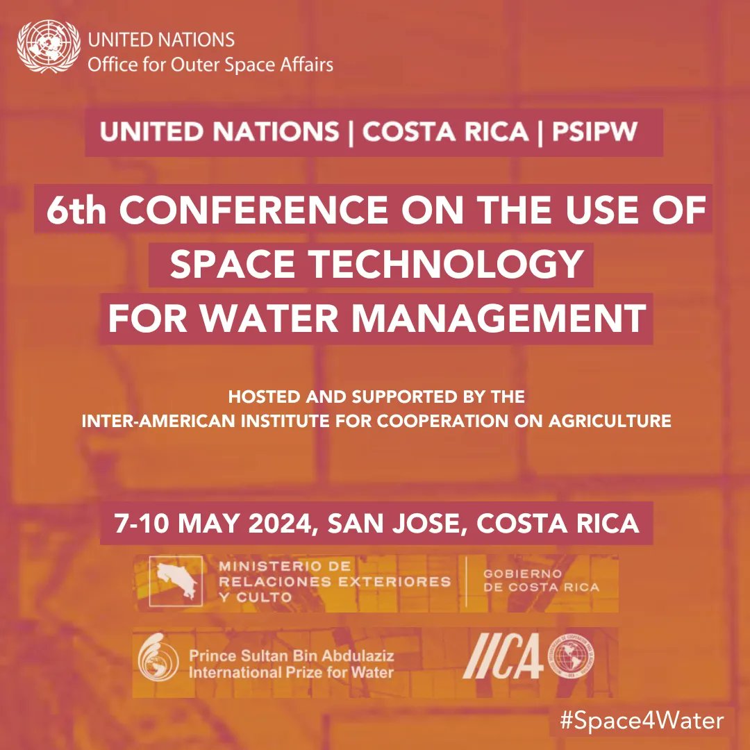 🚰🌊 Working in hydrology, water resource management, or space? Can your project or work contribute to solutions in the use of #Space4Water?

Join our Conference on Space Tech for Water Management in San José 🇨🇷

Registration closes: 30 April. Apply here: indico.un.org/event/1007853/