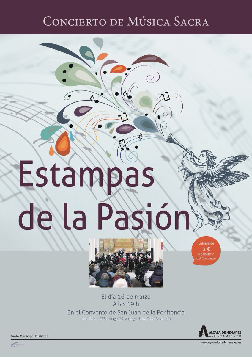 Actividad Cultural en el Distrito I:

Concierto de Música Sacra "Estampas de la Pasión" (Coral Paraninfo)

📅16 de marzo a las 19h
📍Convento de San Juan de la Penitencia (C/ Santiago, 37)
Entrada: 2€ a beneficio del Convento