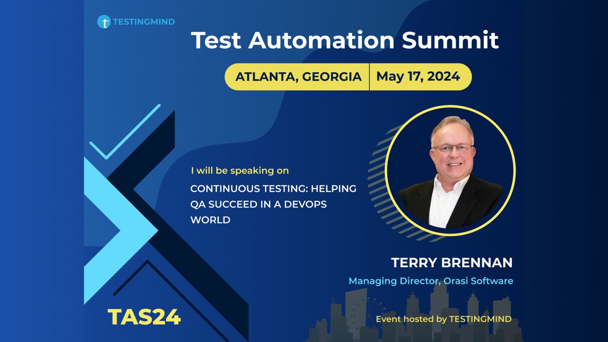 testingmindcon's tweet image. Terry Brennan from Orasi Software is all set to share insights on &quot;Continuous Testing: Helping QA Succeed in a DevOps World&quot; at the Test Automation Summit in Atlanta on May 17th, 2024! 🌟💻

🎟️ Secure your spot ➡️ testingmind.com/event/tas2024/… ⬅️

#TestAutomation #AtlantaTech #DevOps