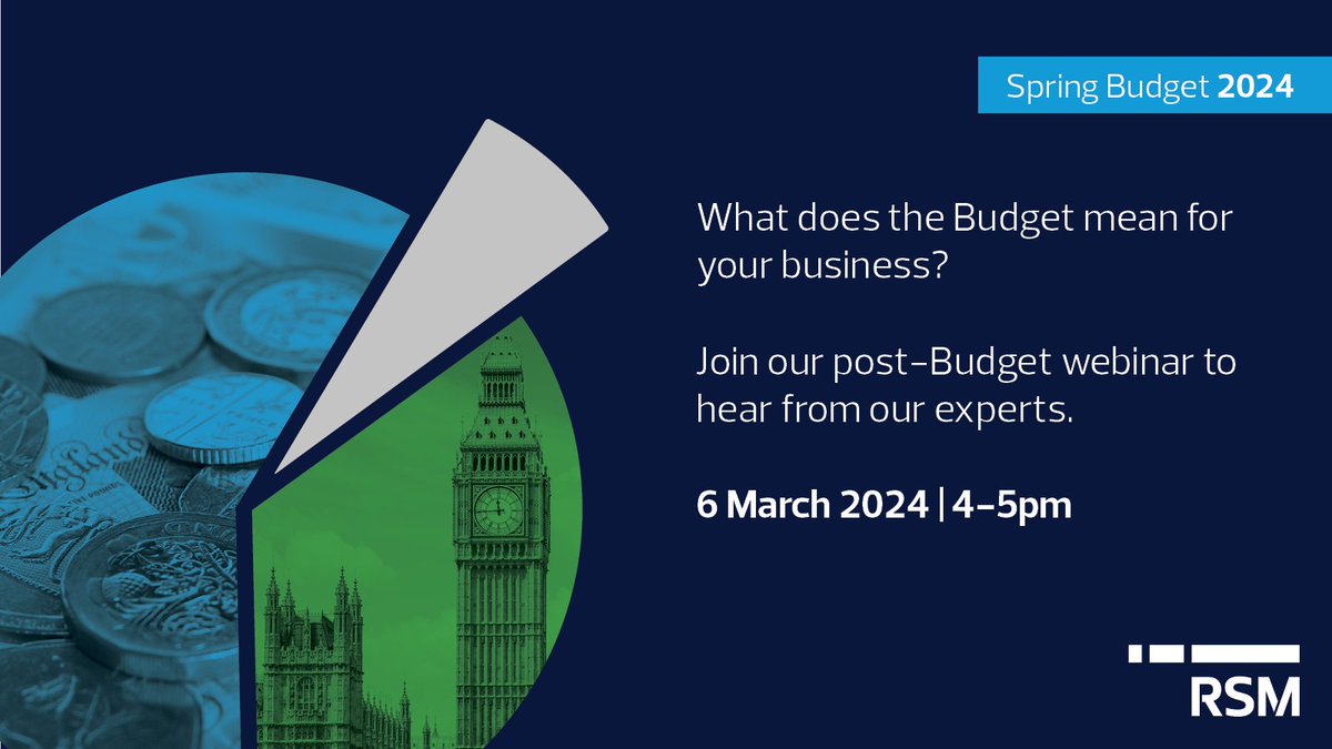 What does the Budget mean for your business? Hear directly from our tax specialists.

Get their reactions and insights to this afternoon’s announcements, and ask them your questions. 

Register here: okt.to/W72bDQ

#SpringBudget2024 #RSMUK
