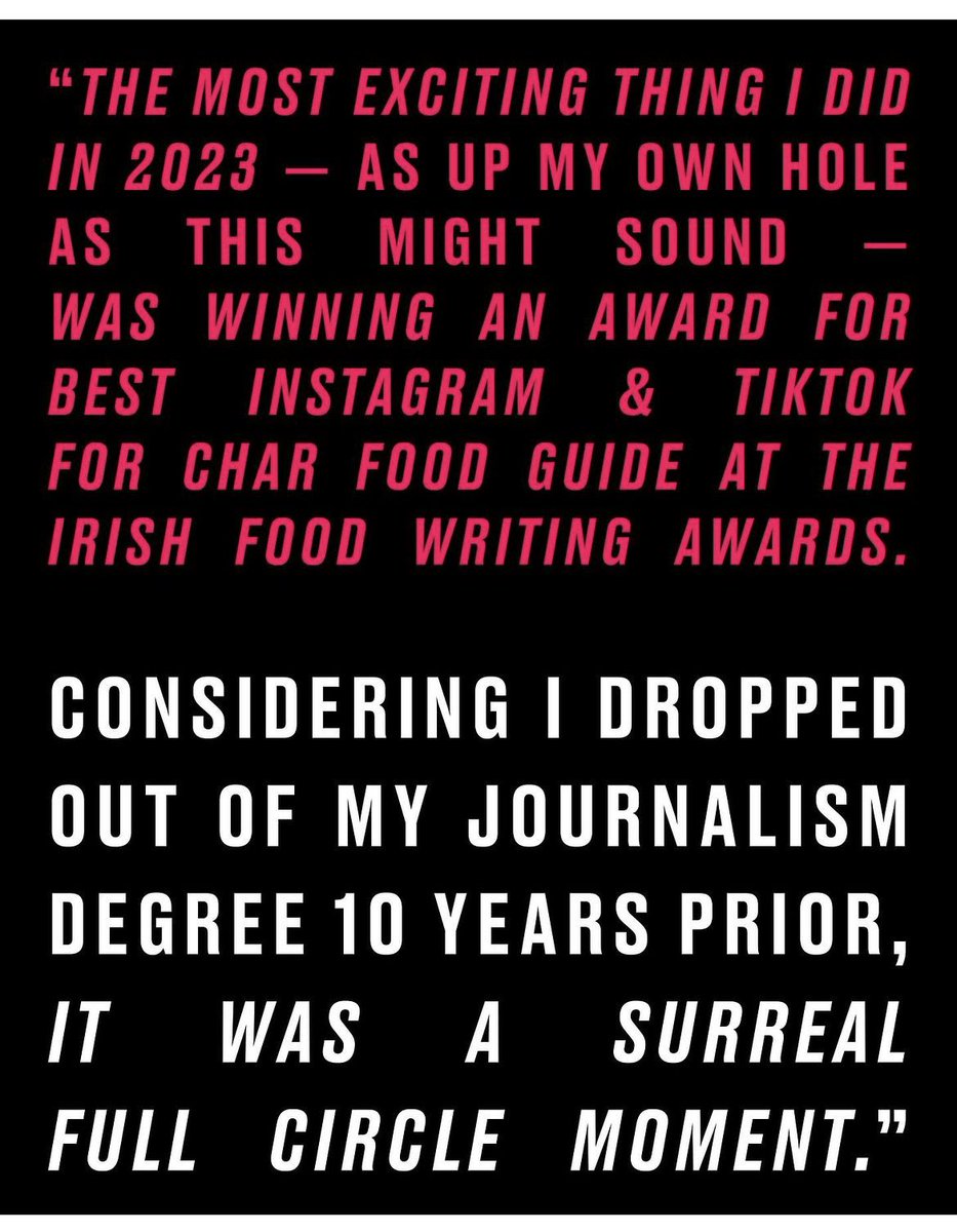 Great to see the fantastic Sian Conway of @Charfoodguide credit her award from us last year. She’s featured by @TenthManHello in 20 People to Watch in ‘24. Sian took home the award for Best Irish Food and Drink Socials, sponsored kindly by @Coole_Swan 
#20/24 #foodsocial
