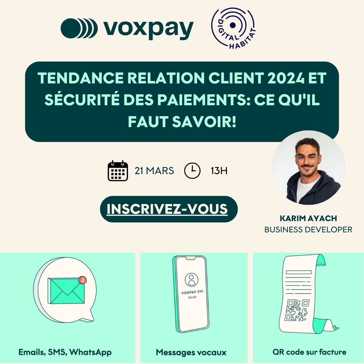 📆 Encore 15 jours pour vous inscrire à notre #webinar sur les tendances de la relation client 2024 et la #sécurité des #paiements!
📍21 mars à 13h

👉 Inscrivez-vous ici: bit.ly/3wjLM5K

#webinar #relationclient #paiementsecurise #pcidss #IA #digital