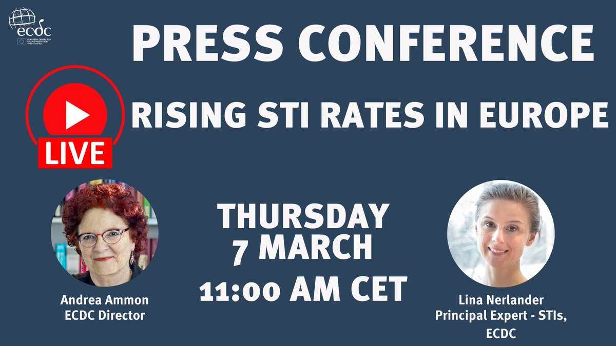 ECDC_EU's tweet photo. REMINDER #ForMedia:
#ECDCPressConf on the Rising STI rates in Europe - tomorrow - Thursday 7 March at 11:00 AM.
Register to participate here: https://t.co/qspauOXkKU
#SafeSex #STIs #PressConference https://t.co/FijKhDVA4M