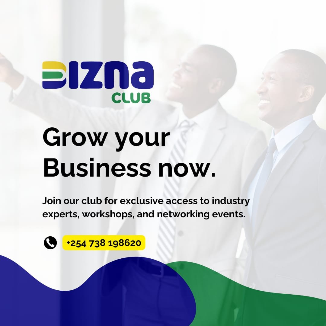 At Bizna Club, we connect ambitious entrepreneurs and professionals to learn, collaborate, and grow together. Become a member today !  
CALL: 0738 198 620 For More Information. 
Click On club.biznakenya.com/registration/ To Register.