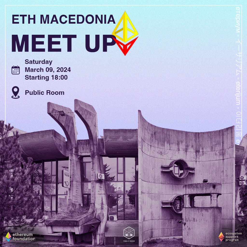 ETHMacedonia's tweet photo. Upcoming meetup just around the corner!

Come join us this Saturday for drinks and the opportunity to form meaningful connections.

🗓️ Date: Saturday, March 9th
🕑 Time: Starting at 18:00h
📍 Location: Public Room

See you there! 🚀
#ETHMacedonia https://t.co/q9dfPau6fV