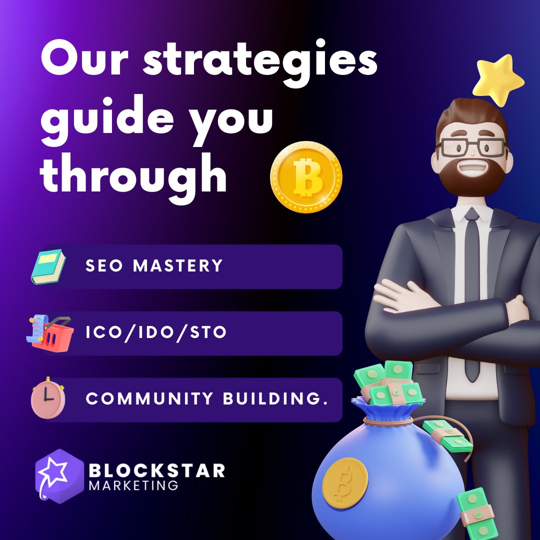 Excellence in SEO, ICO/IDO/STO Marketing, and Community Building – that's the Blockstar Marketing advantage. 

Trust us for unparalleled results in every facet of blockchain marketing! 💡🌐

#SEO #ICO #marketing #blockchain #digitalmarketing