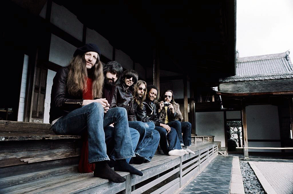 The Doobie Brothers at the Kinkakuji Temple, Kyoto, Japan on their 1976 'Takin' It to the Streets' world tour