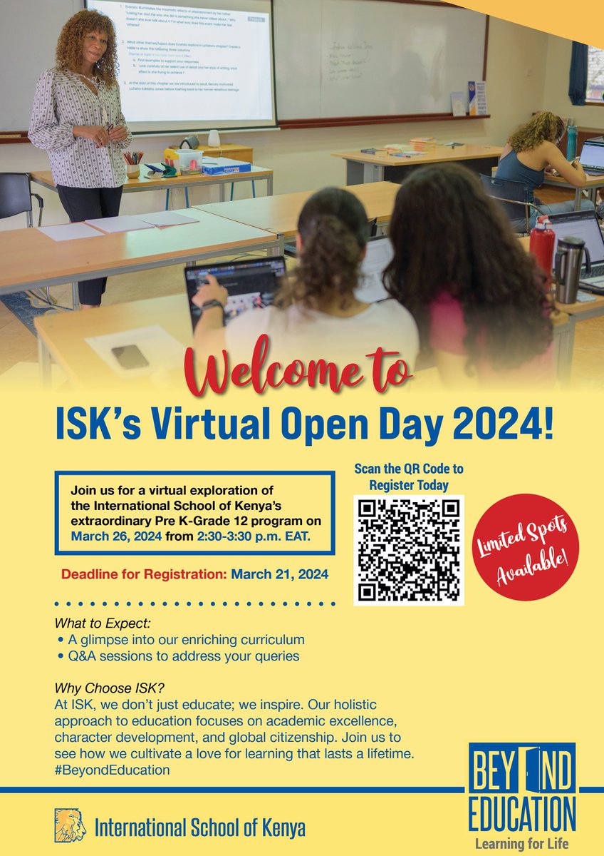 All prospective parents are invited to join ISK's Virtual Open Day on March 26 to learn about the extraordinary educational journey that awaits your child. Check out the poster below for more information! #ISKOpenDay #BeyondEducation #ISKPassion #ISKCreativity #ISKAmbition