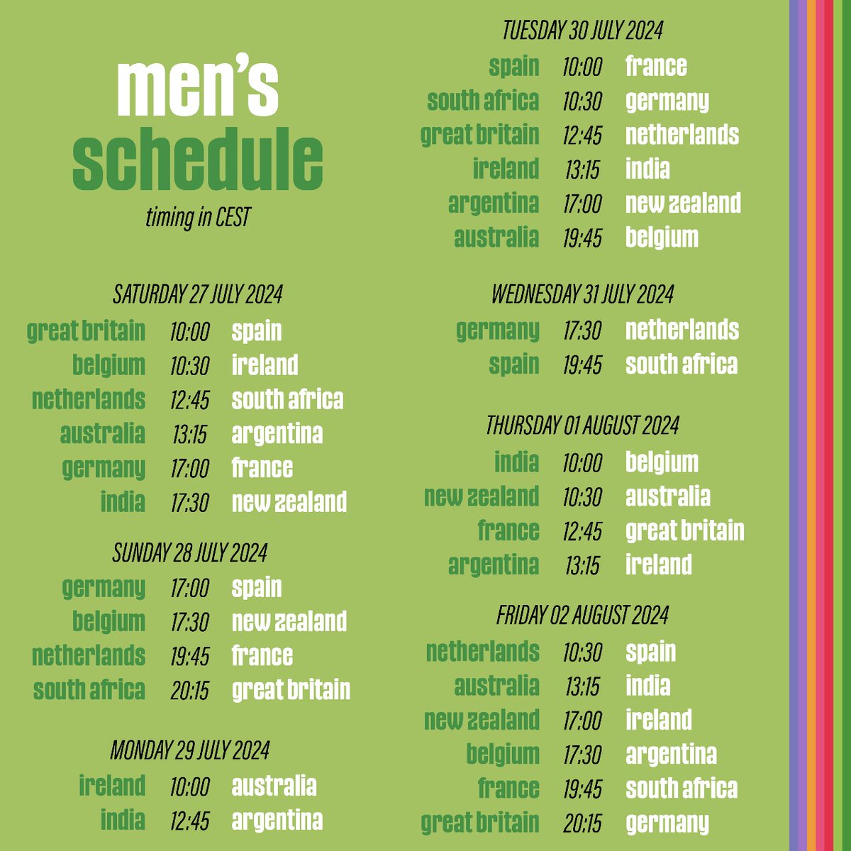 TheHockeyIndia's tweet photo. Mark your calendars! 🗓

Here is the schedule of Indian Men's Hockey Team for the Paris 2024 Olympics!

Save the date for an unforgettable journey!

#HockeyIndia #IndiaKaGame #IndianMensTeam
.
.
.
.
.
@CMO_Odisha @FIH_Hockey @IndiaSports @Media_SAI @sports_odisha https://t.co/H6Y0MQKHcp