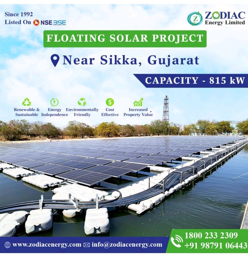 Zodiac energy ltd

🔶 First company commission floating solar Power 

🔶 announced the commission of your 815 kw floating Solar power near sikha Gujarat.

🔶PSU fertilizer company

#Solar #Renewalenergy #Greenenergy 
#Zodiac