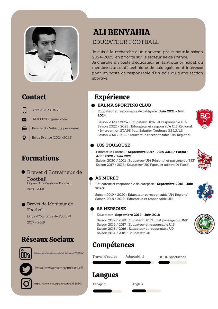 Bonjour à tous, Après 3 belles années au BALMA SPORTING CLUB, je suis à la recherche d’un nouveau projet football⚽️ en Île de France pour la saison prochaine (2024/2025). Intéressé ? Vous pouvez me contacter ci-dessous. A très vite pour relever de nouveaux défis 💪