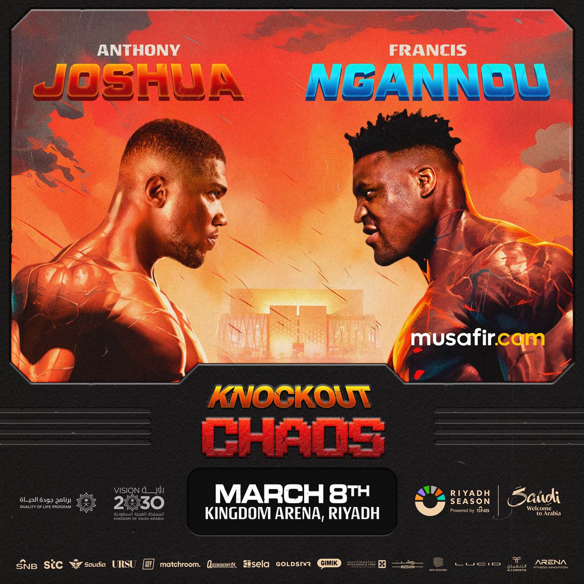 Witness the thrilling knockout match between the heavyweights of the boxing world So, get your game face on 😏🥊 ...and your tickets and itinerary from holidays@musafir.com or message us on 97150 800 5050 #musafirdotcom #IamMusafir #KnockoutChaos #Riyadh #KSA