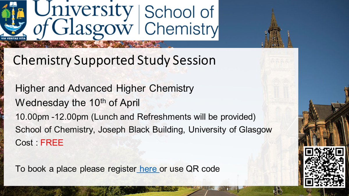 We are holding a supported study session for Higher and Advanced Higher Chemistry on Wednesday the 10th of April.  Hope you can join us.
 forms.office.com/e/LWFaVKSaPE