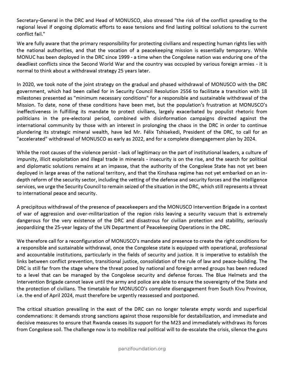 DenisMukwege's tweet image. Open letter of Dr @DenisMukwege to the Member States of the @UN Security Council 🇺🇳on the peak of the security and humanitarian crisis in Eastern #DRC 🇨🇩&amp;amp; the disengagement process of @MONUSCO : 

panzifoundation.org/open-letter-of…

@franceonu
@USUN
@UKUN_NewYork
@ChinaAmbUN
@RussiaUN…