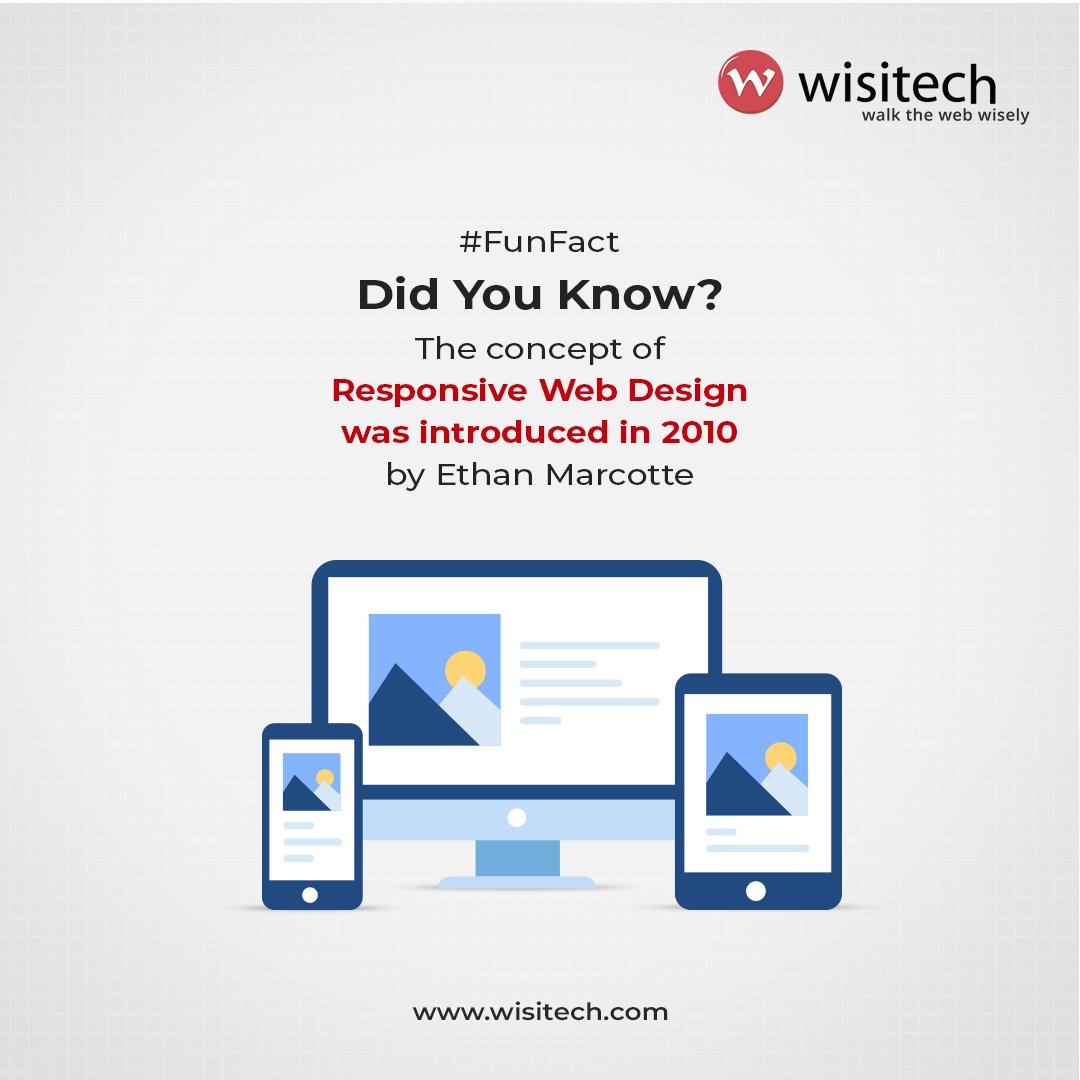 WisitechInfo's tweet image. Ethan Marcotte introduced responsive web design in 2010, changing how we access the internet forever! Wisitech specializes in crafting user-centric interfaces and stunning visuals that adapt to any device. 

#funfact #WebDesignFacts #responsivewebdesign #TeamWisitech