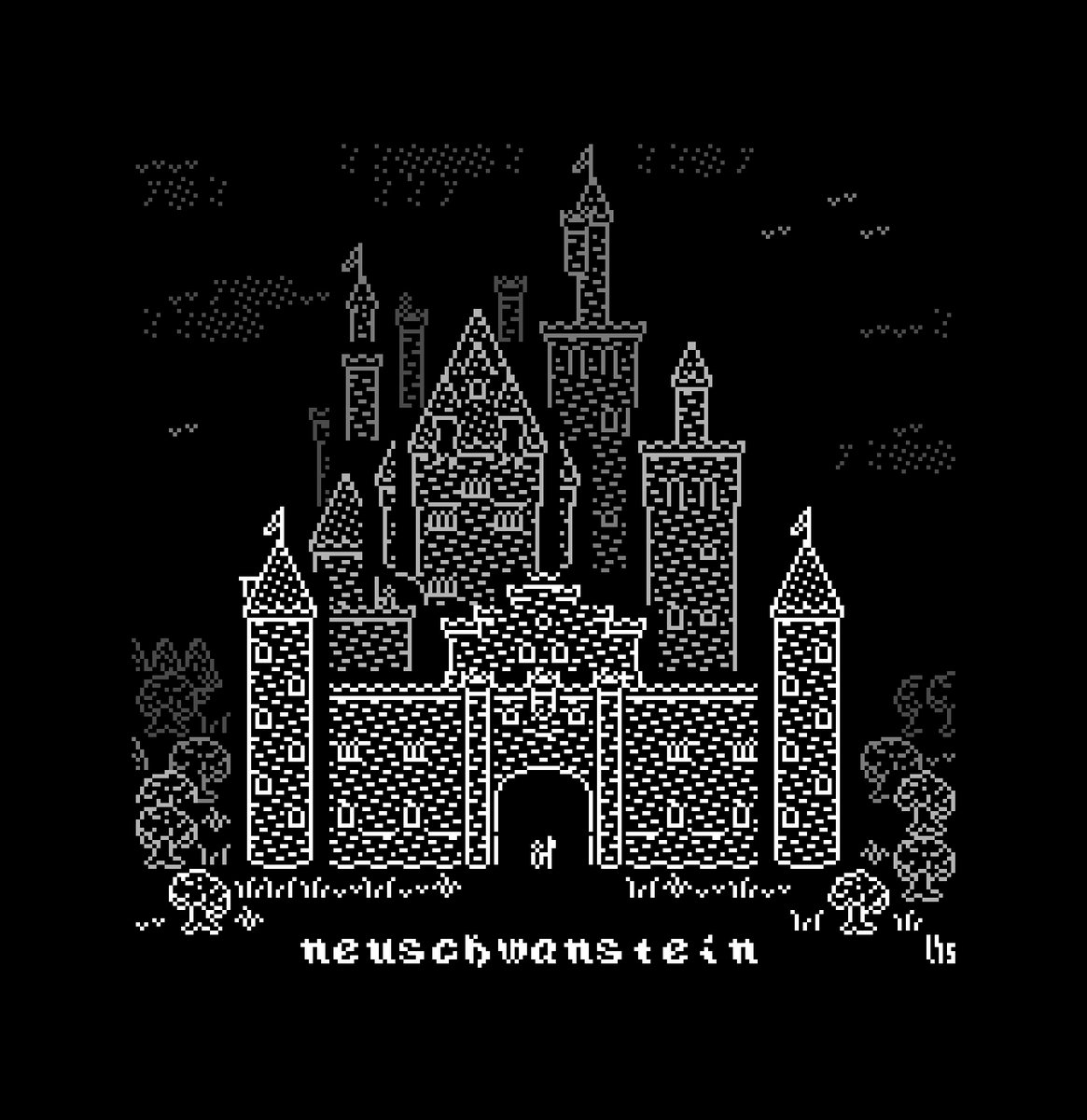 Neuschwanstein - The first castle made using Castle Kit. Link in bio

#ascii #asciiart #art #bbs #c64 #commodore64 #computer #computerart #demoscene #digital #digitalart #petscii #petsciiart #text #textart #textmode #textpunk #8bit #8bitart #custom #1bit #pixel #pixelart