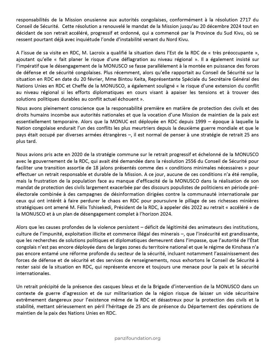 DenisMukwege's tweet image. Lettre ouverte du Dr @DenisMukwege aux États membres du Conseil de Sécurité @UN 🇺🇳 sur le pic de crise sécuritaire et humanitaire dans l’Est de la #RDC 🇨🇩 &amp;amp; le processus de #désengagement de la @MONUSCO :

panzifoundation.org/fr/lettre-ouve…

@franceonu
@USUN
@UKUN_NewYork
@ChinaAmbUN…