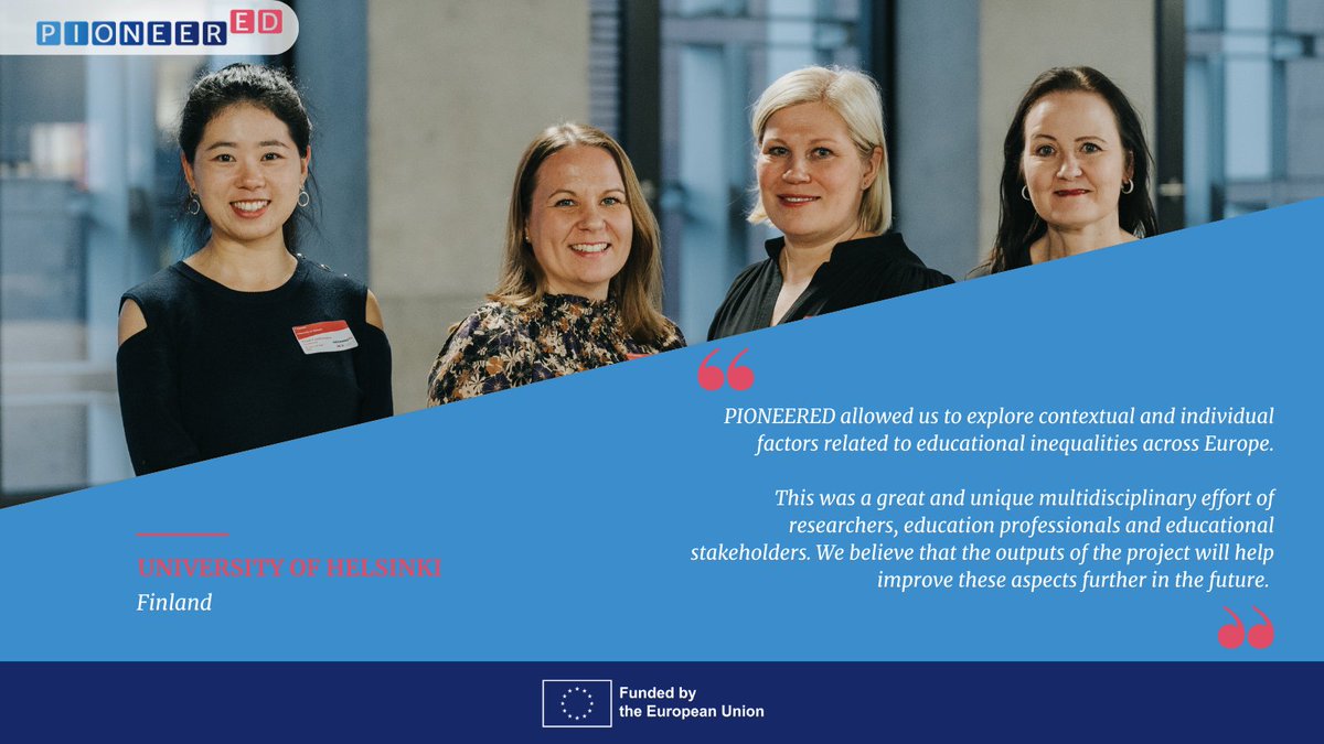 We are glad to have had the team from <a href="/helsinkiunipeda/">Helsinki Unipeda</a> 🇫🇮 on board for the #PIONEEREDproject. 

Their expertise in higher #education and teacher education as well as quantitative &amp; qualitative #research methods was essential for our success. 👏

#ResearchExcellence #Highlights