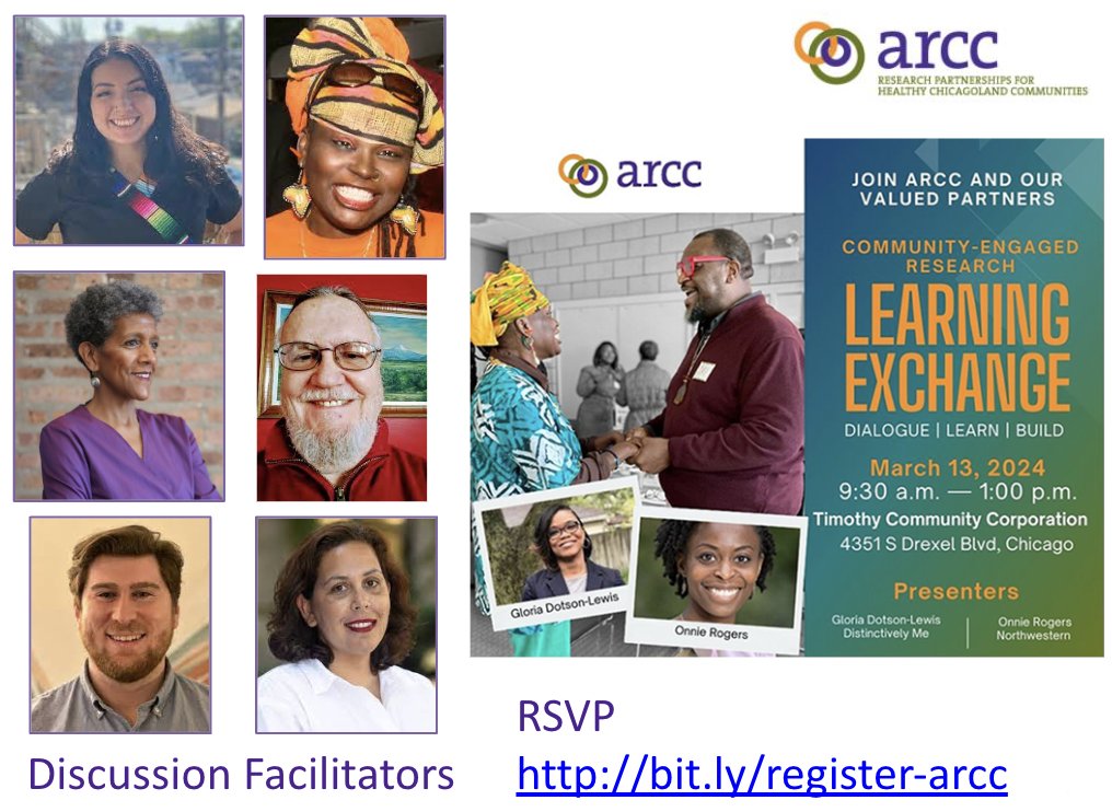 Not too late to join ARCC & partners at next week's Community Research Learning Exchange, Mar 13 in Bronzeville. You'll learn with @gdotsonlewis @OnnieRogers, Krystal Pena, Sista Yaa Simpson, Shari Runner, Tom Wilson, @SBattalio, @IdaSalusky & more! RSVP bit.ly/register-arcc