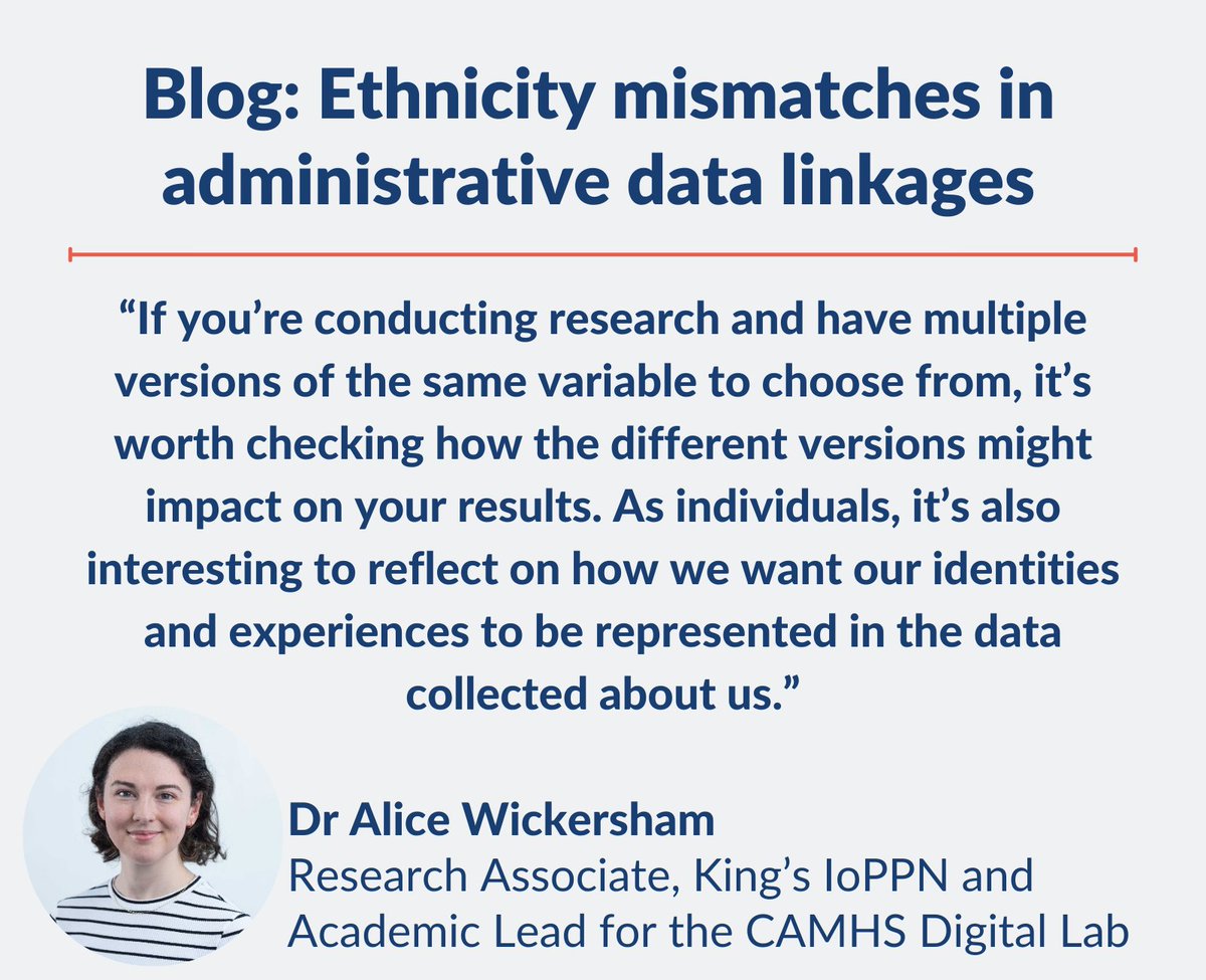 In our latest #CRIS blog, Dr @AliceWickersham (@KingsIoPPN @camhsdlab) explains how she tackled the issue of discrepancies in ethnicity data, and the impact it has on research. The full paper is published in @BMJ_Open. Read her blog➡️maudsleybrc.nihr.ac.uk/posts/2024/mar…