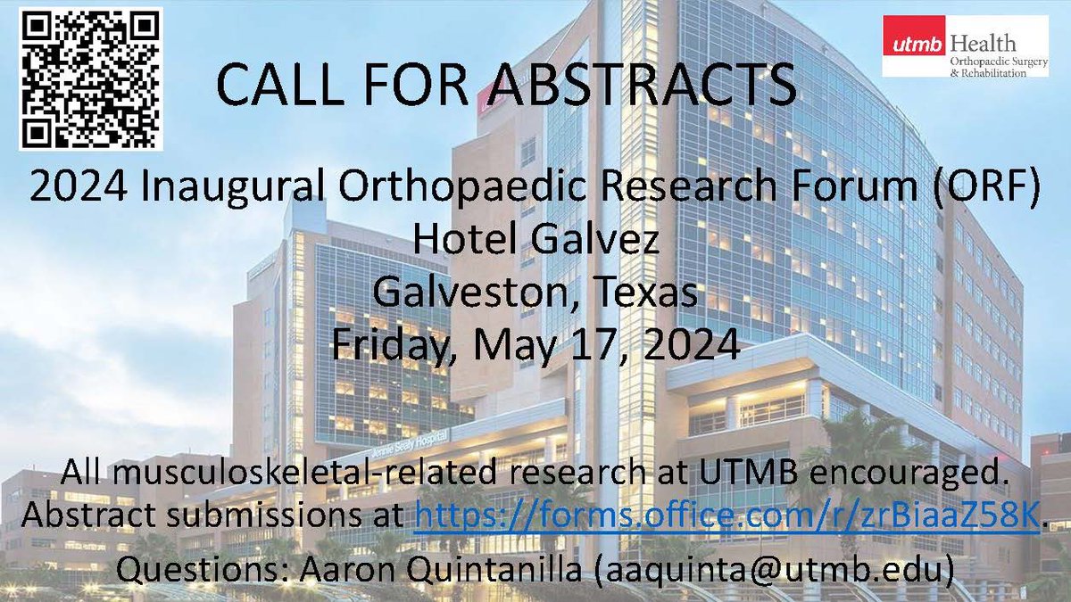 UTMB Orthopaedics (@utmbortho) on Twitter photo CALL FOR ABSTRACTS - 2024 Inaugural UTMB Orthopaedic Research Forum (ORF) #orthomatch2024 #utmbfam CALL FOR ABSTRACTS - 2024 Inaugural UTMB Orthopaedic Research Forum (ORF) #orthomatch2024 #utmbfam