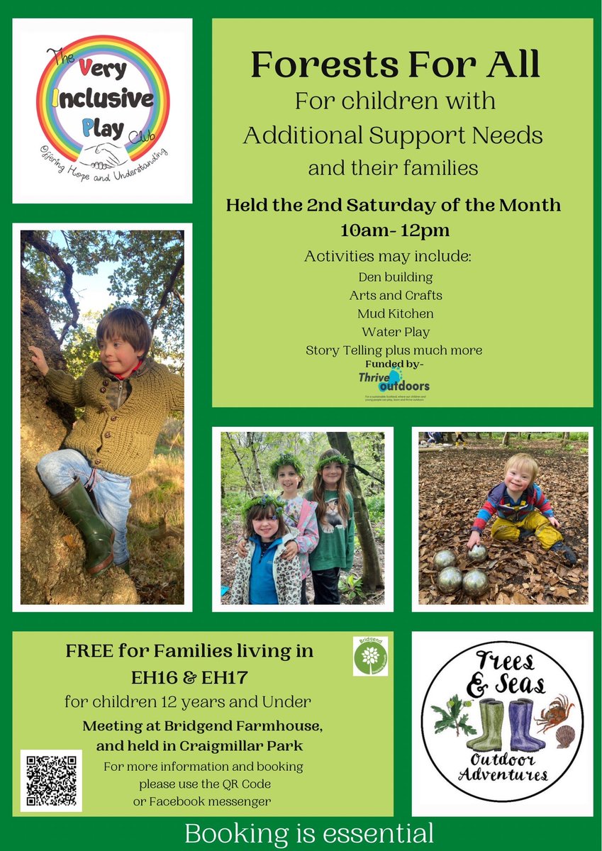 This weekend, for children with additional support needs & their families - join Trees and Seas, & The VIP Club in our Bothy, for a morning of child-led outdoor fun [funded by Thrive Outdoors]. Activities may include Mud Kitchen, Water Play, Den Building, Arts & Crafts plus ????