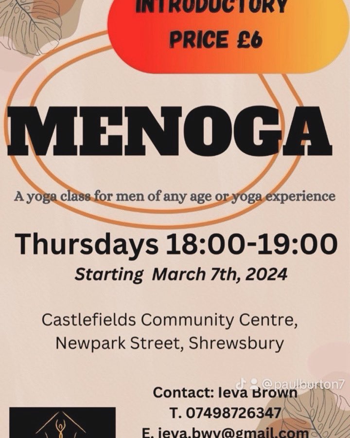 Menoga Shrewsbury Starting tomorrow night!! #Shrewsbury #menoga #yoga #castlefields
#comejoinus #exercise #loveshrewsbury