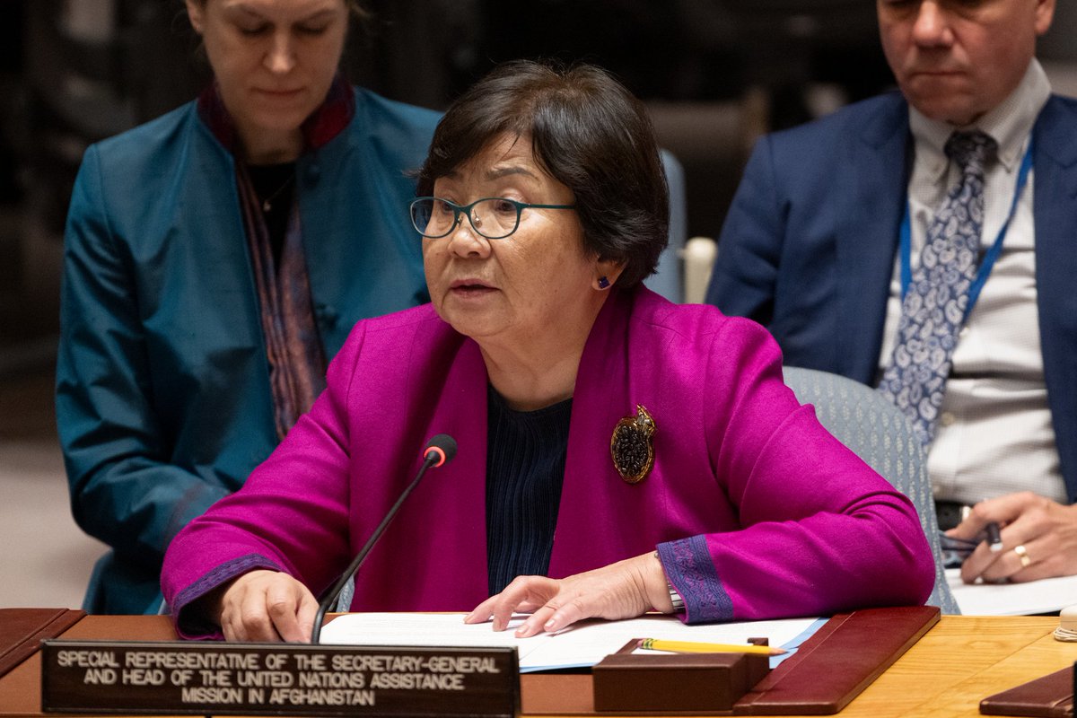 UN envoy Roza Otunbayeva today briefed the UN Security Council on the situation in #Afghanistan. Read full briefing here: unama.unmissions.org/briefing-speci…