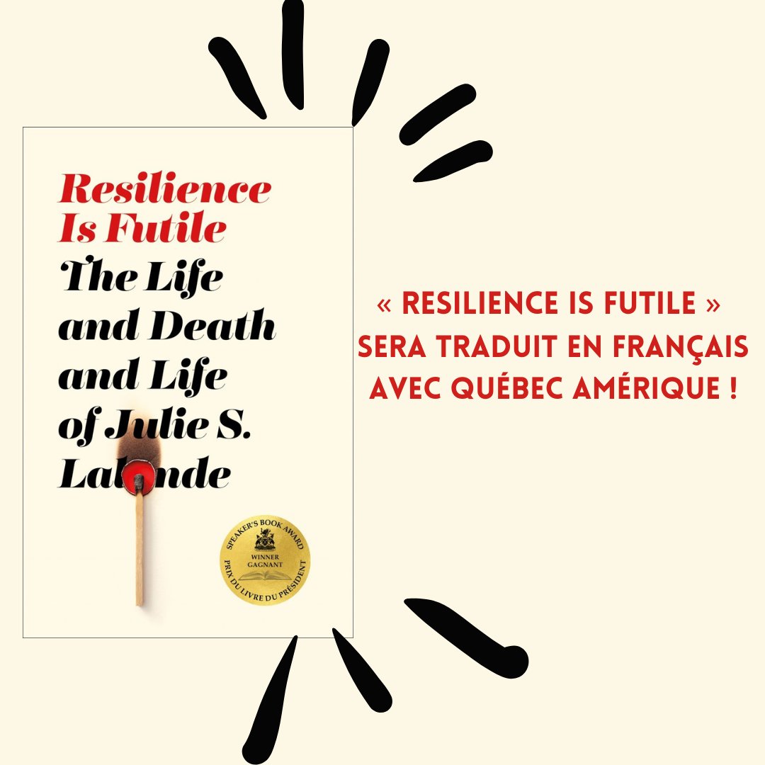 📢BIG NEWS📢 Je suis ravi d'annoncer que mon livre « Resilience is Futile » sera bientôt disponible en français avec #QuébecAmérique! People have been asking about the French edition since day 1. Grateful that @readBTLbooks worked to make it happen. 💛 Coming soon!