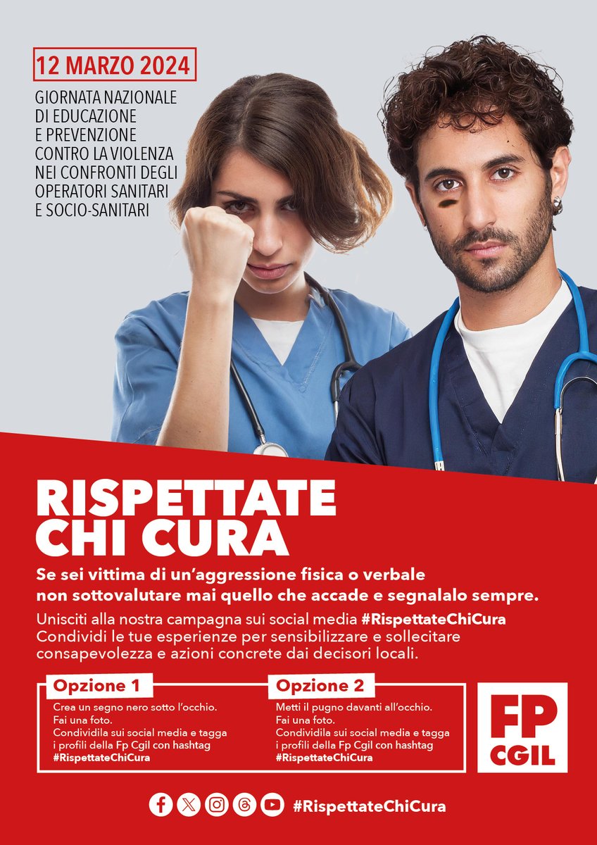 🟥 RISPETTATE CHI CURA! Sei stat* vittima di aggressioni verbali o fisiche? Conosci qualcun* che lo è stat*? 🤳 Unisciti alla nostra campagna social! Fai un selfie seguendo le istruzioni, usa #RispettateChiCura e taggaci!